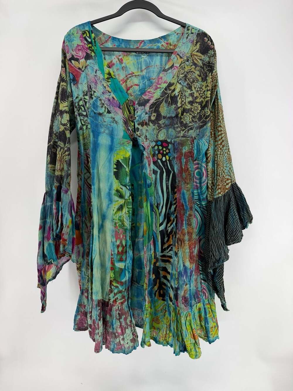 Jayli Janis Gypsy Jacket XL Boho Patchwork Bell Sleeve Nepal Duster